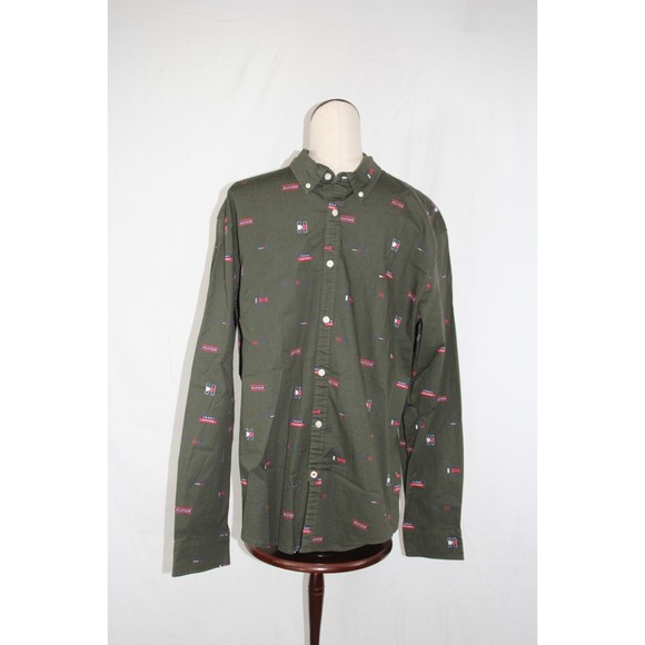 Tommy Hilfiger Logo Men's XL Slim Fit Long Sleeve Button Down Shirt - Picture 3 of 8